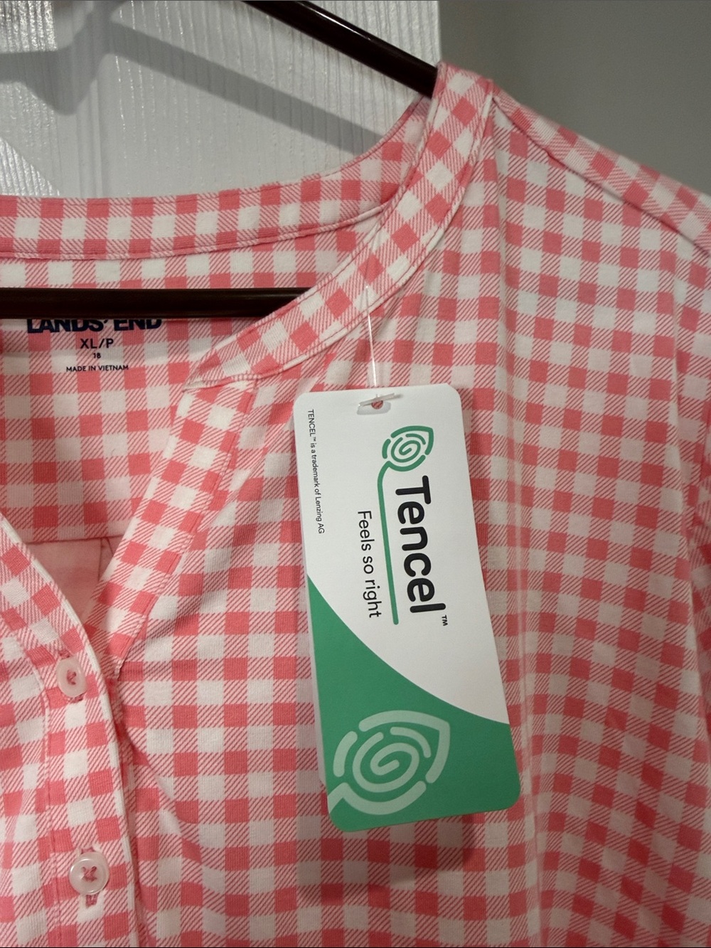 Lands' End Pink and White Gingham Henley - Picture 6 of 6